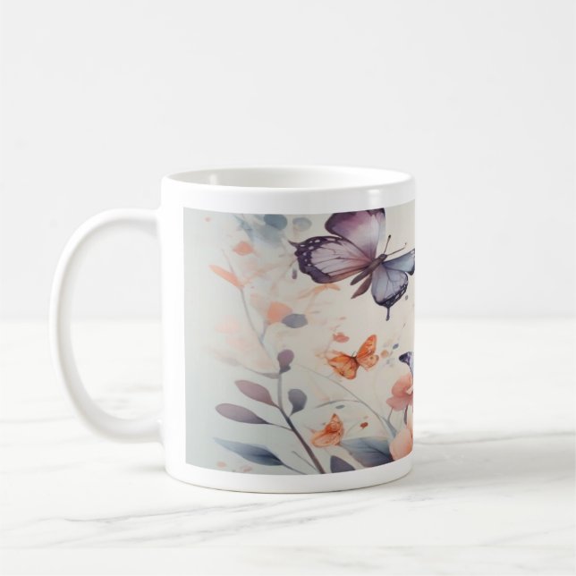 Vattenfärgssymfoni med grumliga fjärilar kaffemugg (Vänster)