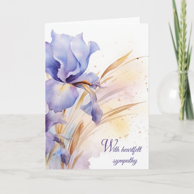 Vattenfärgssympati Lila Iris Bouquet Sympathy Kort (Framsida)
