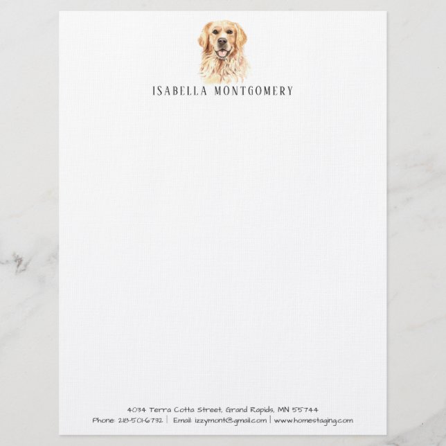 Vattenfärgsta Golden Retriever brevpapper (Framsida)