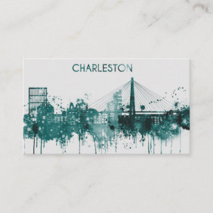 Vattenfärgstadshorisont av Charleston Visitkort