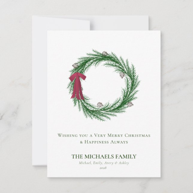 Vattenfärgstallgran och tallkottar jul firande  julkort (Framsida)