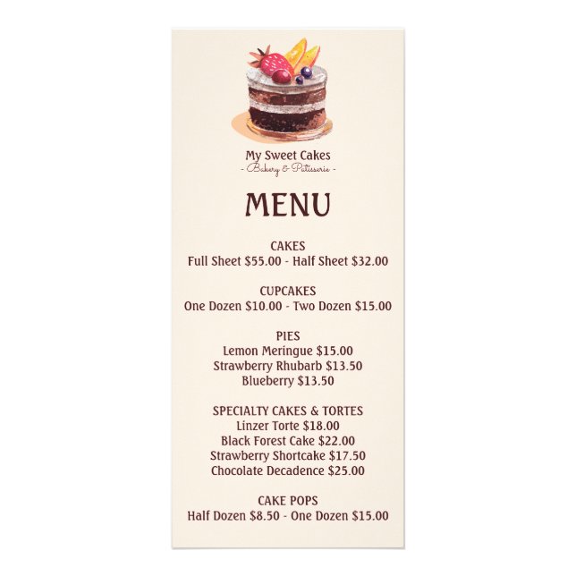 Vattenfärgstårta patisserie cuptårta dessert MENU Reklamkort (Framsidan)