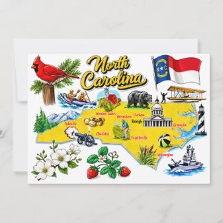 Vattenfärgstatskarta över North Carolina på vykort
