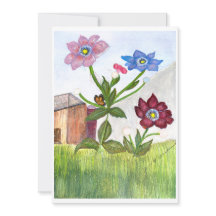 Vattenfärgstavla av gräs och blommor inbjudan