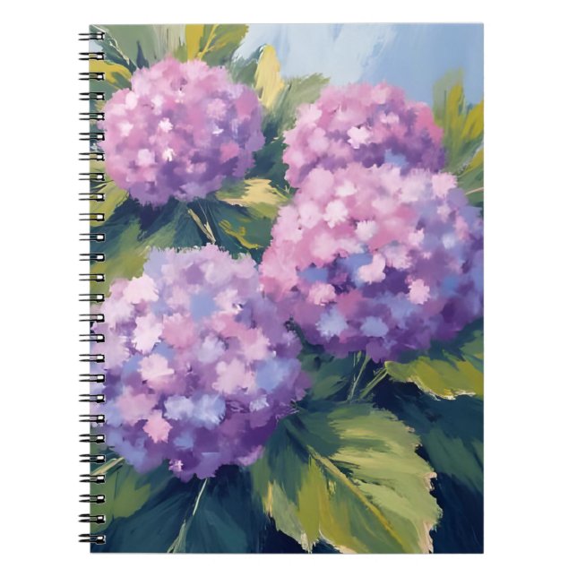 Vattenfärgstavla med lila hydrangeor anteckningsbok (Framsidan)