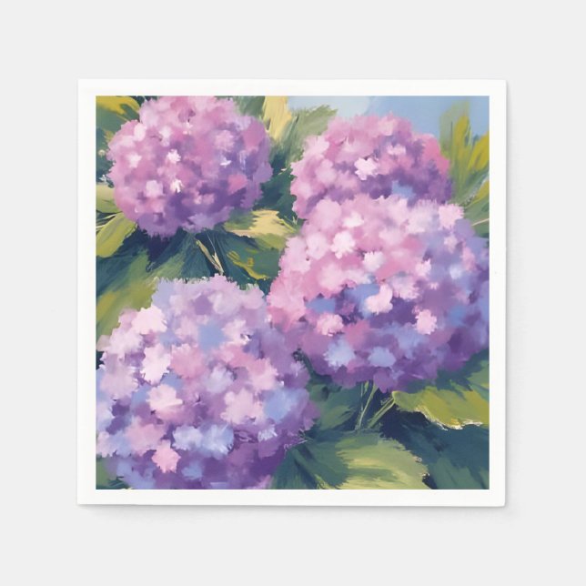 Vattenfärgstavla med lila hydrangeor pappersservett (Framsidan)