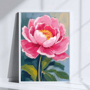 Vattenfärgstavla med rosa peonblomma poster