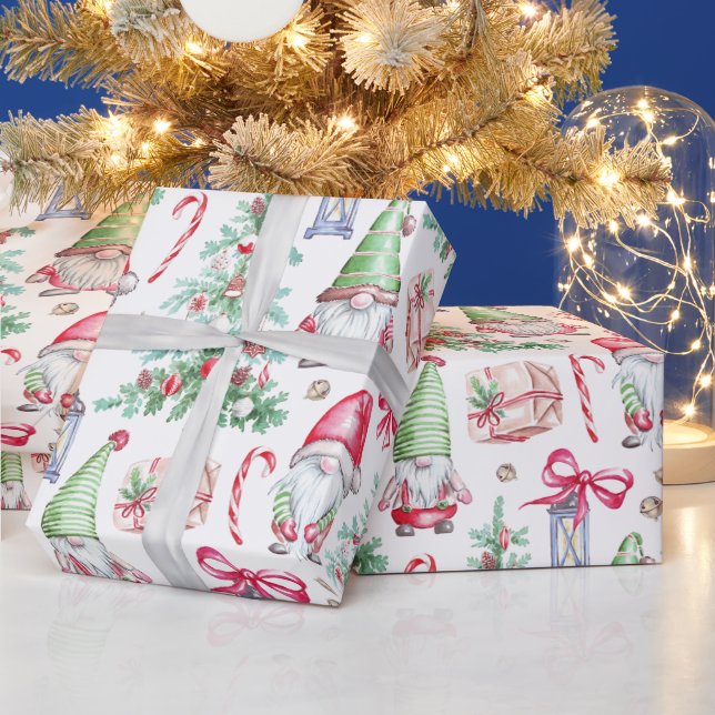 Vattenfärgstavlor julgnomar, julgranar presentpapper (Helgdagar)