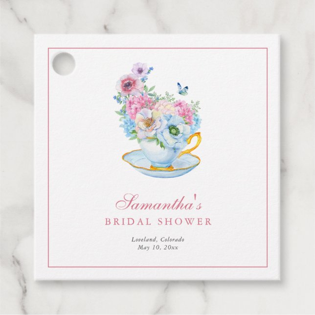 Vattenfärgste-fest bröllopsdusch gåvor etiketter (Framsida)