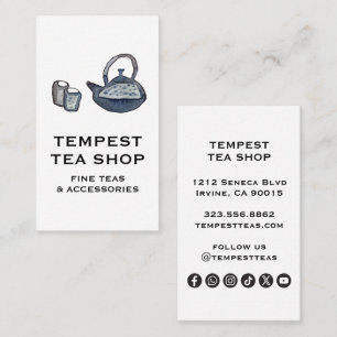 Vattenfärgste-kanna Tea Shop Cafe sociala media-ik Visitkort