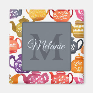 Vattenfärgste-kannemönster Personlig monogram Magnet