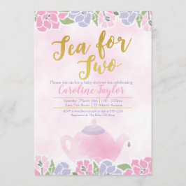 VattenfärgsTea för två babyskor Rosa Guld Inbjudningar