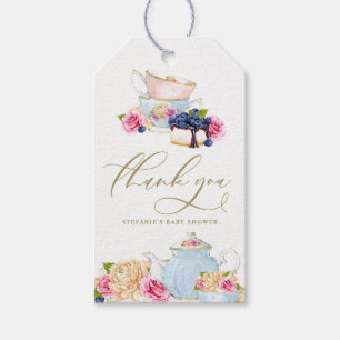 Vattenfärgsteapartaj Blommig Bebisshower Tacksamhe Presentetikett