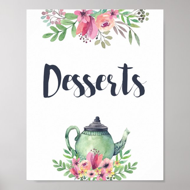 Vattenfärgsteapartajdessertskylt Poster (Framsidan)