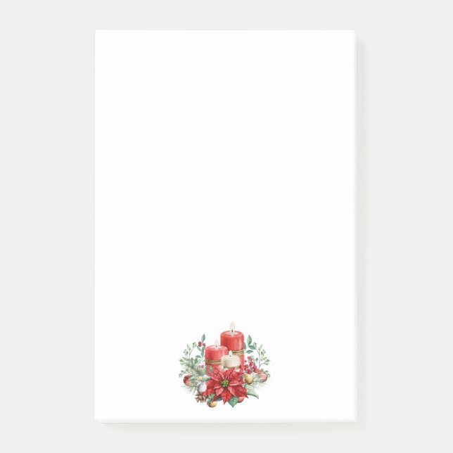 Vattenfärgstearinljus och Poinsettia-jul Post-it Block (Framsida)
