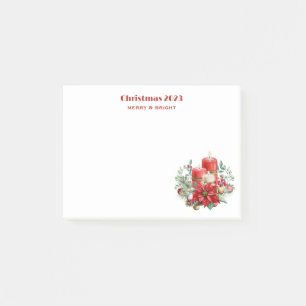 Vattenfärgstearinljus och Poinsettia-jul Post-it Block