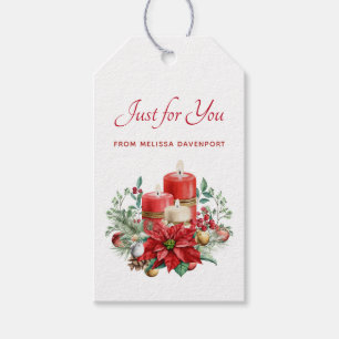 Vattenfärgstearinljus och Poinsettia-jul Presentetikett