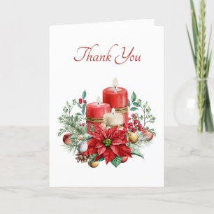 Vattenfärgstearinljus och Poinsettia-jul Tack Kort