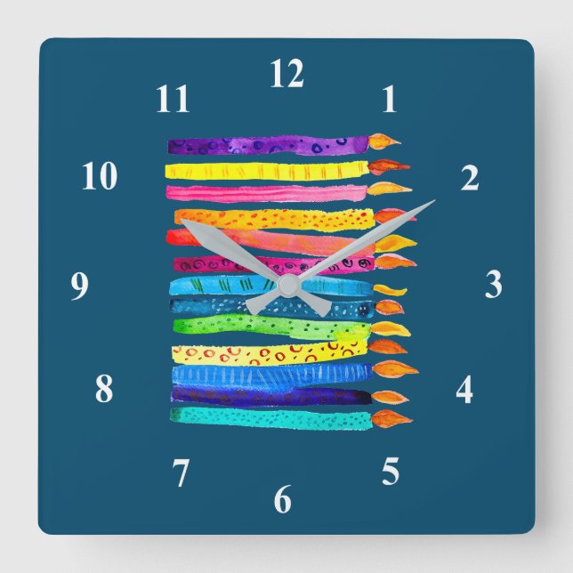 Vattenfärgstearlljus Fyrkantig Klocka (Framsida)