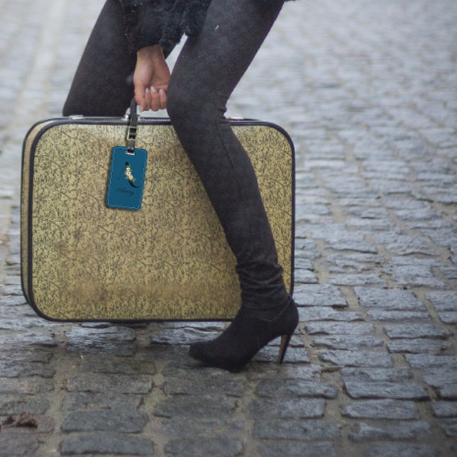 Vattenfärgstecknet Monogram kobolt - luggage Bagagebricka (Skapare uppladdad)