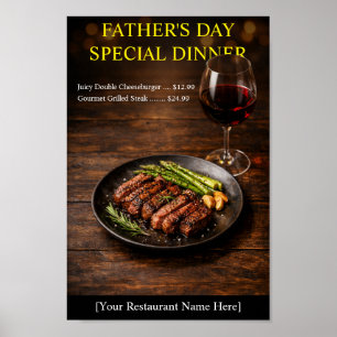 Vattenfärgstek middag Fars dag restaurang  Poster