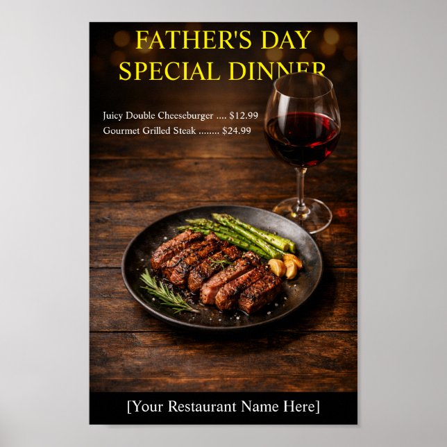 Vattenfärgstek middag Fars dag restaurang  Poster (Framsidan)