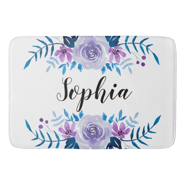 Vattenfärgstext Blå Lila Blommigt Anpassningsbar f Badrumsmatta (Framsidan)