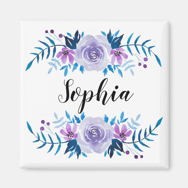 Vattenfärgstext Blå Lila Blommigt Anpassningsbar f Magnet (Framsidan)