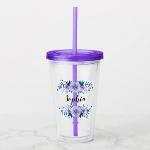 Vattenfärgstext Blå Lila Blommigt Anpassningsbar f Take Away Mugg
