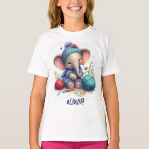 Vattenfärgstickande elefant t shirt