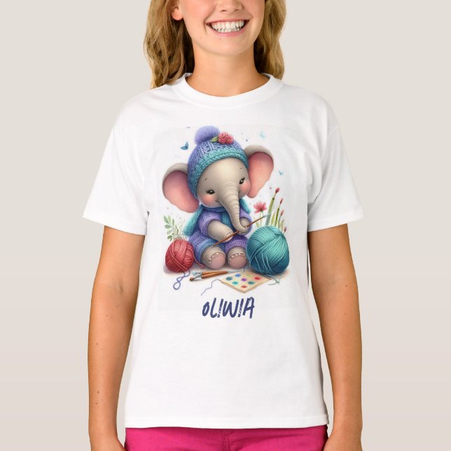 Vattenfärgstickande elefant t shirt (Framsida)