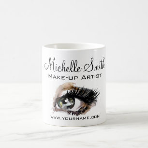 Vattenfärgstillägg i öga, makeup-branding kaffemugg