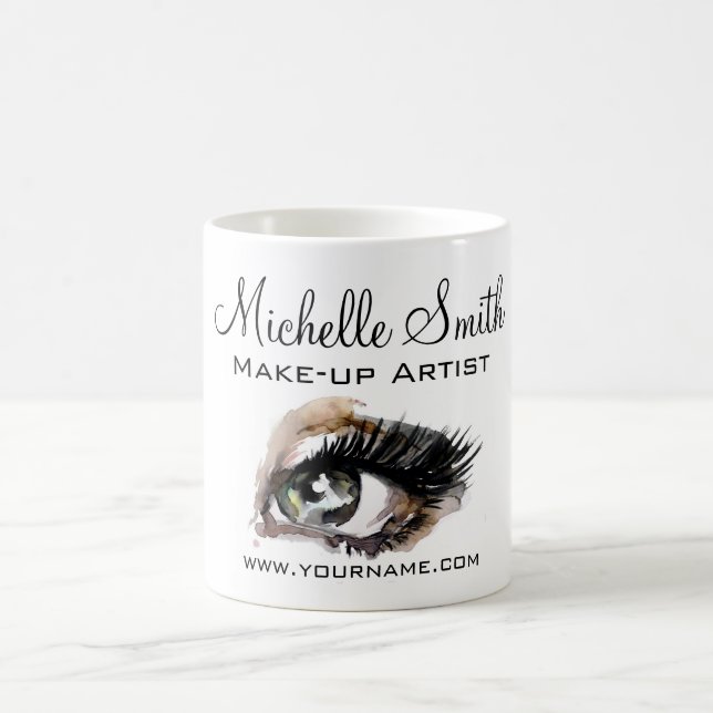 Vattenfärgstillägg i öga, makeup-branding kaffemugg (Center)