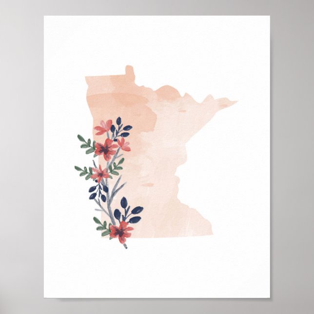 Vattenfärgstillstånd för Minnesota Blommigt Poster (Framsidan)
