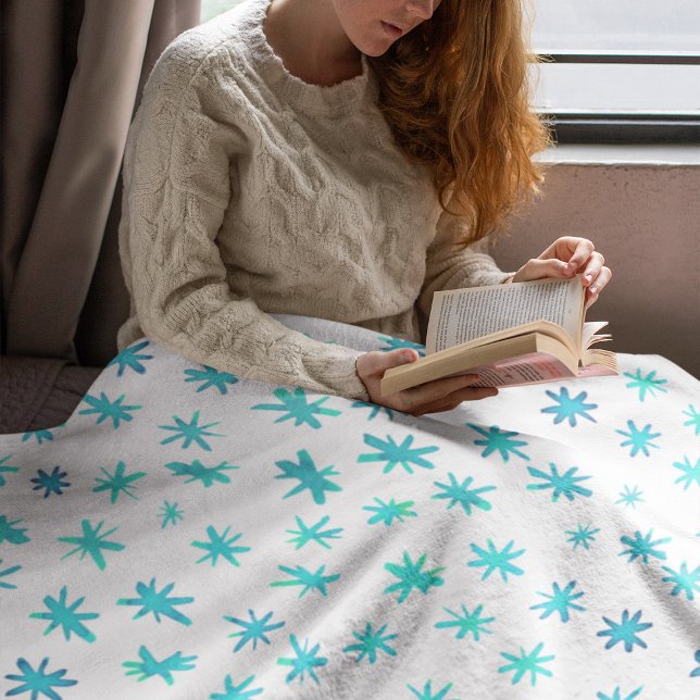 Vattenfärgstjärnor - turkos fleecefilt (Skapare uppladdad)