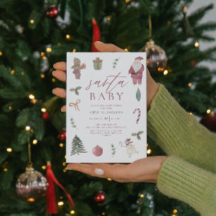 Vattenfärgstjuren Santa Baby Shower Inbjudningar