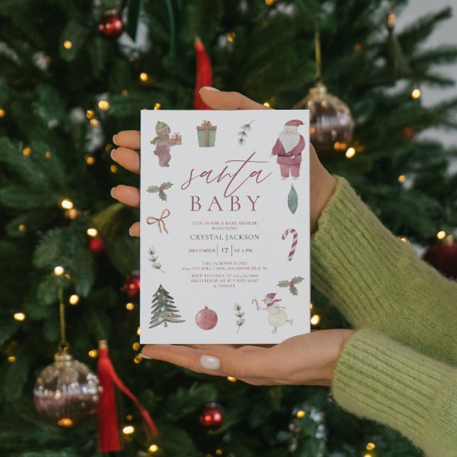 Vattenfärgstjuren Santa Baby Shower Inbjudningar (Skapare uppladdad)