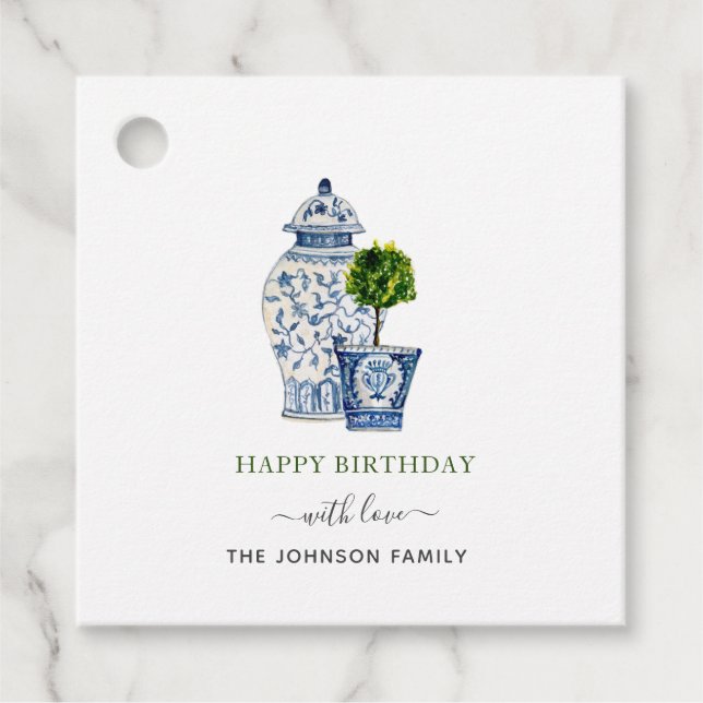 Vattenfärgstopiarier och Ginger Burk Grattis på fö Gåvor Etiketter (Framsida)