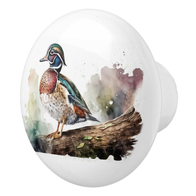 Vattenfärgsträ Anka på en logg Knopp (Höger)