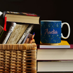 Vattenfärgsträdgården rosa blått mönster-kaffe mug kaffemugg