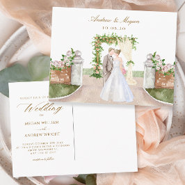 Vattenfärgsträdgårdsbåge i bröllop vykort