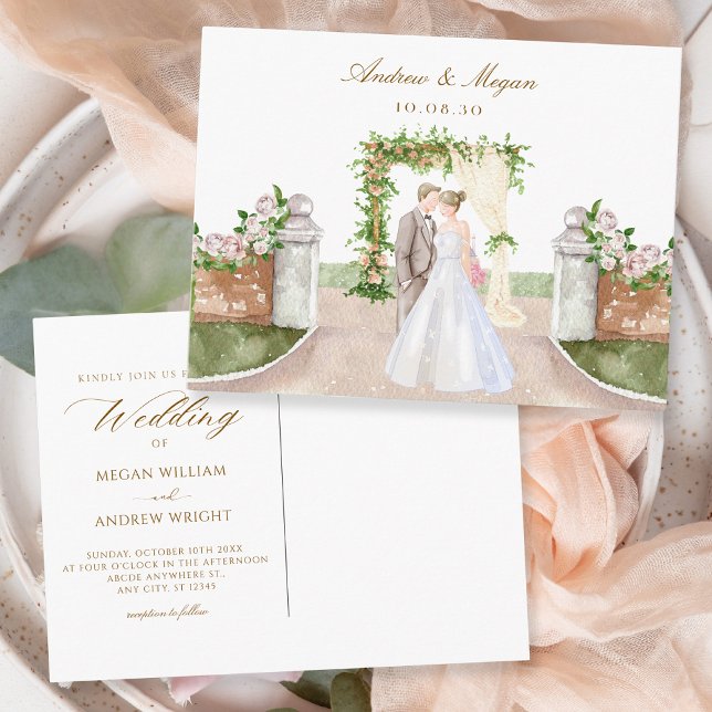 Vattenfärgsträdgårdsbåge i bröllop vykort (Skapare uppladdad)