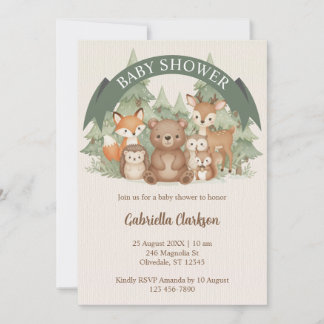 Vattenfärgsträdsdjur Baby Shower Inbjudningar