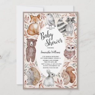 Vattenfärgsträdsdjur Baby Shower Inbjudningar