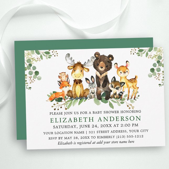 Vattenfärgsträdsdjur Baby Shower Inbjudningar (Customize to change text color, size, text style or change color of back of card.)