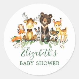 Vattenfärgsträdsdjur Baby Shower Sälar Runt Klistermärke