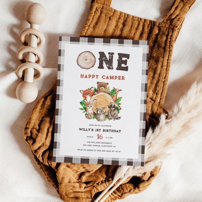 Vattenfärgsträdsdjur Lycklig Camper Birthday Inbjudningar (Skapare uppladdad)
