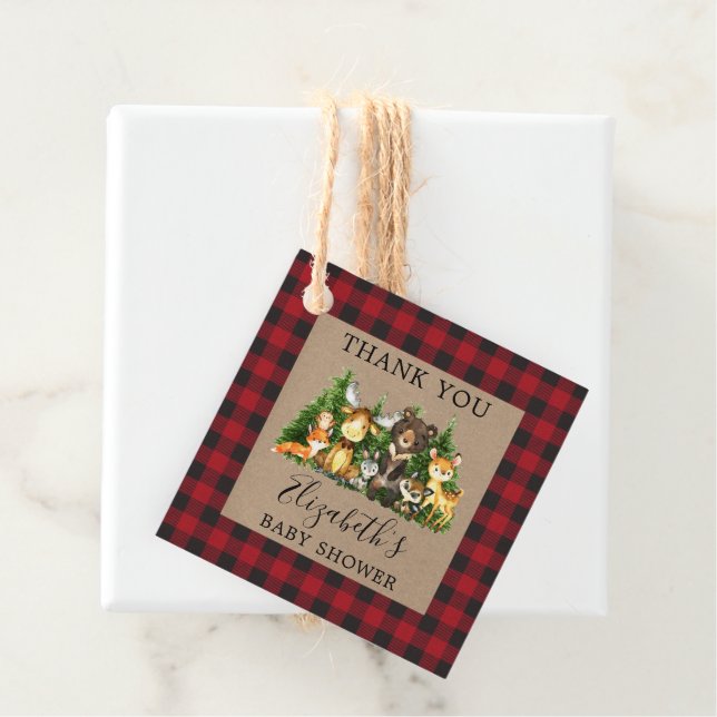 Vattenfärgsträdsdjur Rustic Baby Shower Gåvor Etiketter (På plats)