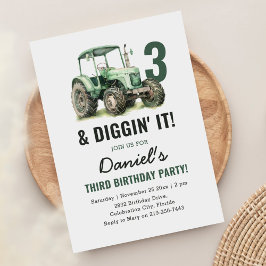 Vattenfärgstraktor 3:e födelsedag Party Inbjudningar