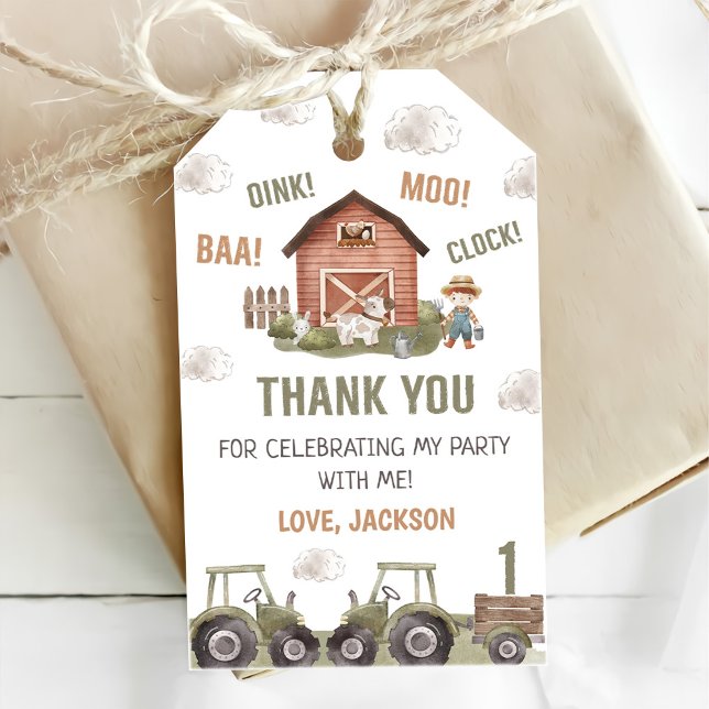 Vattenfärgstraktor Gård 1-årsdag  Presentetikett (Skapare uppladdad)